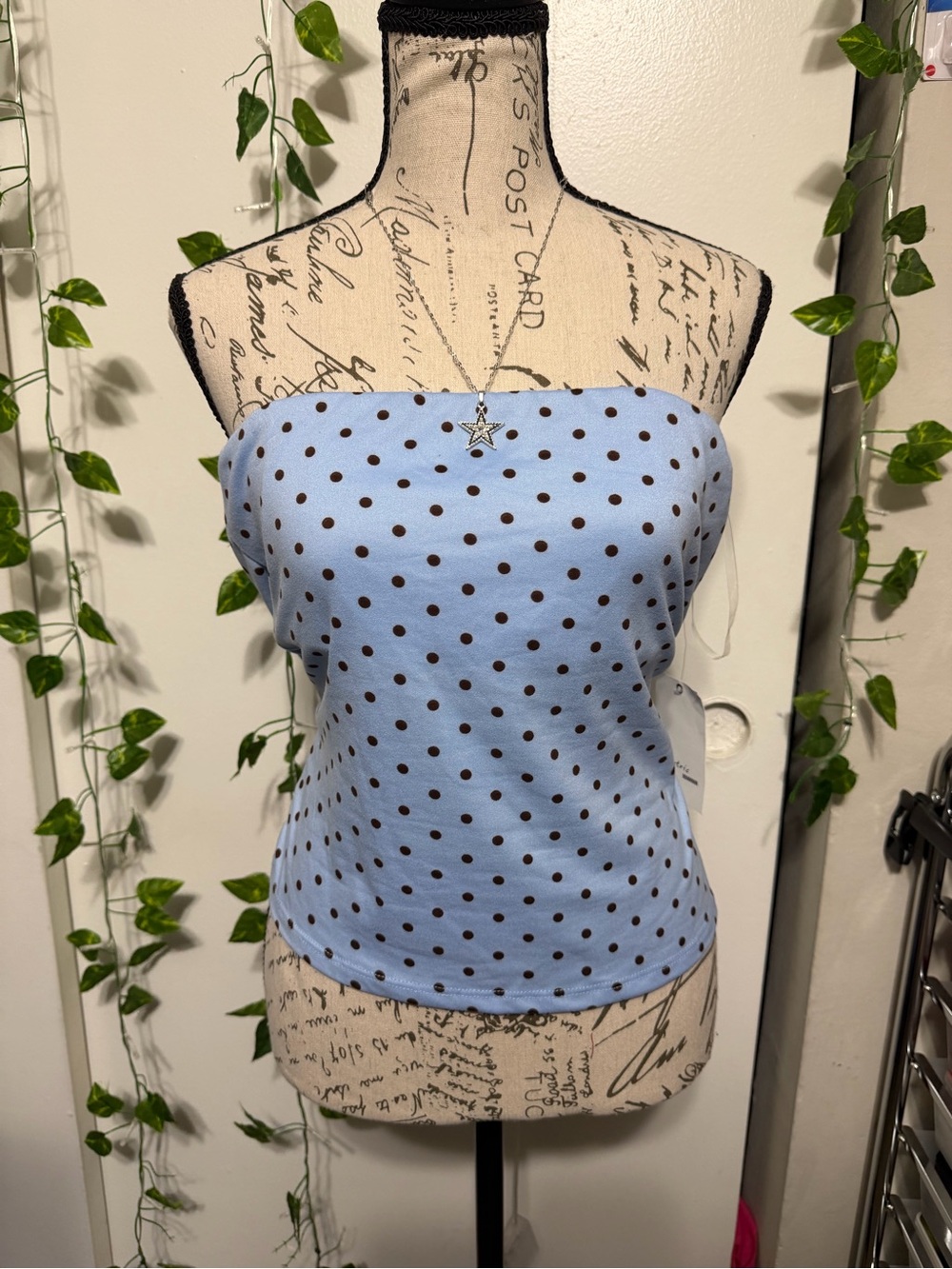 Electric Behavior Light Blue Strapless Polka Dot Tube Top